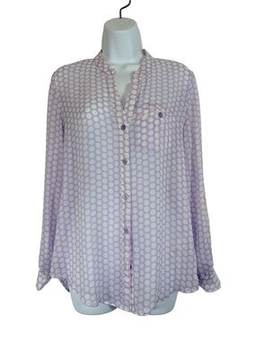 Kut From The Kloth Lavender White Polka Dot Sheer Button Front Blouse SzS Office